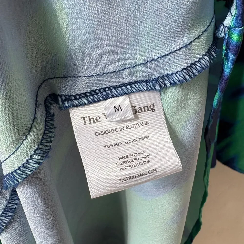 The Wolf Gang Dress Calypso Green Blue Abstract Long Sleeve Maxi Dress Size M - Picture 11 of 12